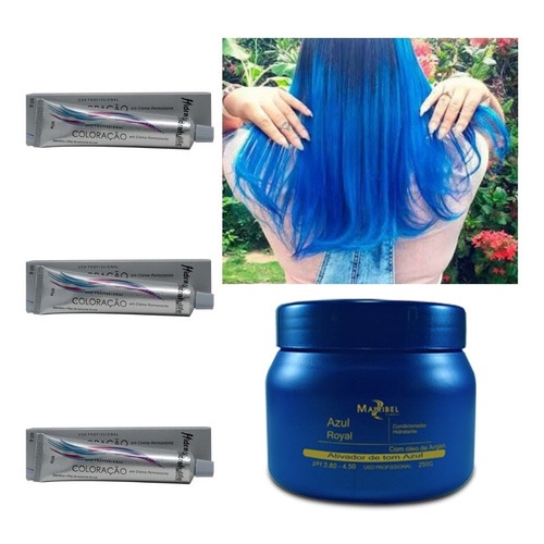 Kit Para Cabelo Azul 3 Tinta + 1 Matizador Azul 250 Mairibel