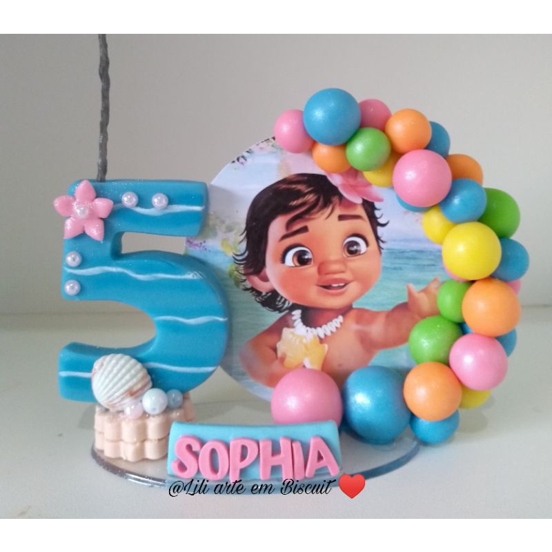 Topo de bolo Biscuit Cenário Moana baby vela mêsversário aniversário |  Shopee Brasil