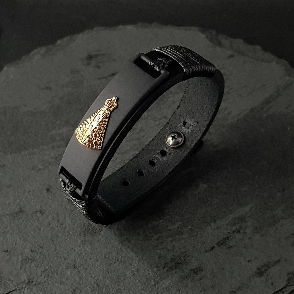 Pulseira Masculina De Couro Nossa Senhora Aparecida Religiosa