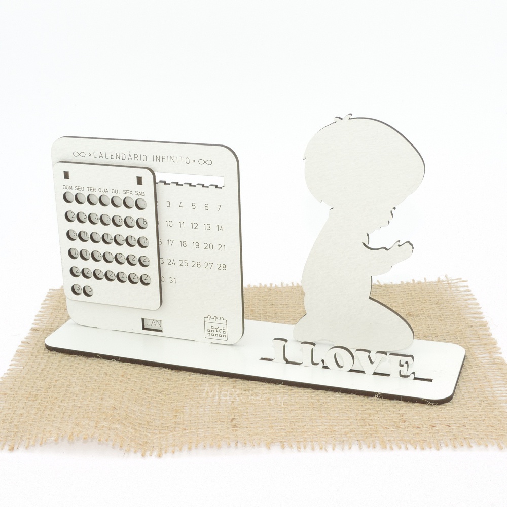 5 Calendário Infinito Personalizado Mdf Branco - Menino