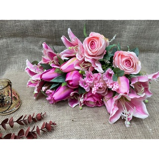 Buquê de Lírio com Rosas 12 Flores Artificial, TL7018 para festas casamentos e Arranjos
