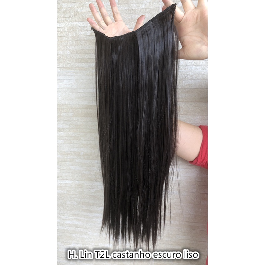 Aplique Mágico 70cm Cabelo Invisível Tiara transparente linha Fio silicone cor 2# castanho escuro liso Sem brilho fosco — imagem 2 de 2