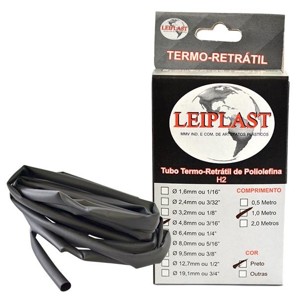 ESPAGUETE TERMO RETRATIL 4.8 MM PRETO - 1 METRO - LEIPLAST