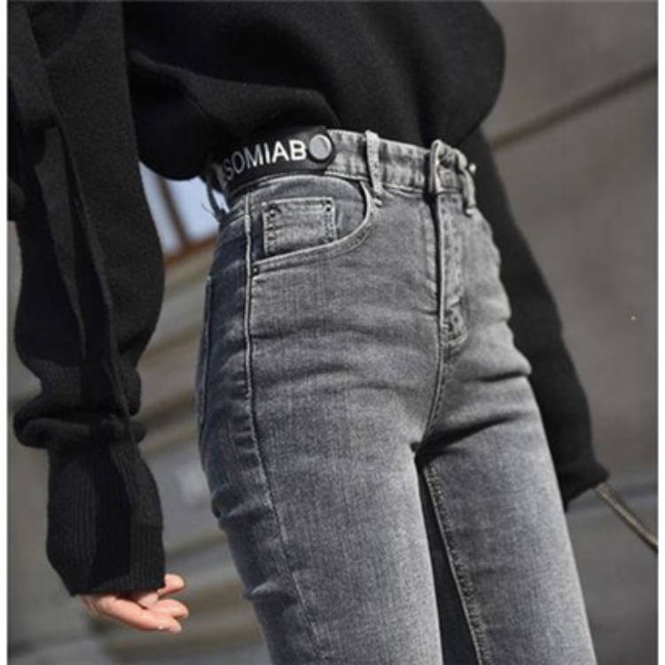calça jeans cinza feminina cintura alta