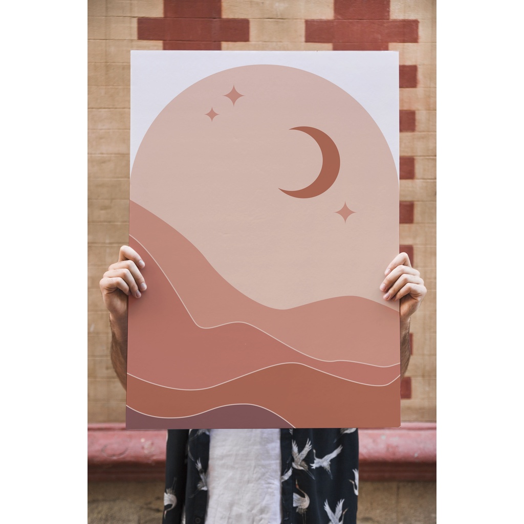 Quadro Lua Tamanho A4 Plaquinha em PVC Decoração Boho Minimalista