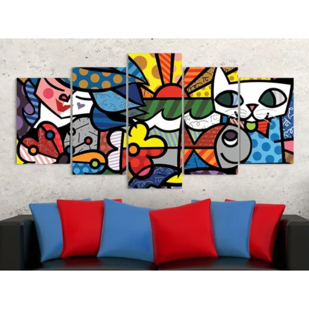 Quadro Decorativos 5 peças Sala, Quarto, Escritório Cozinha Área de lazer Decoração Romero Britto
