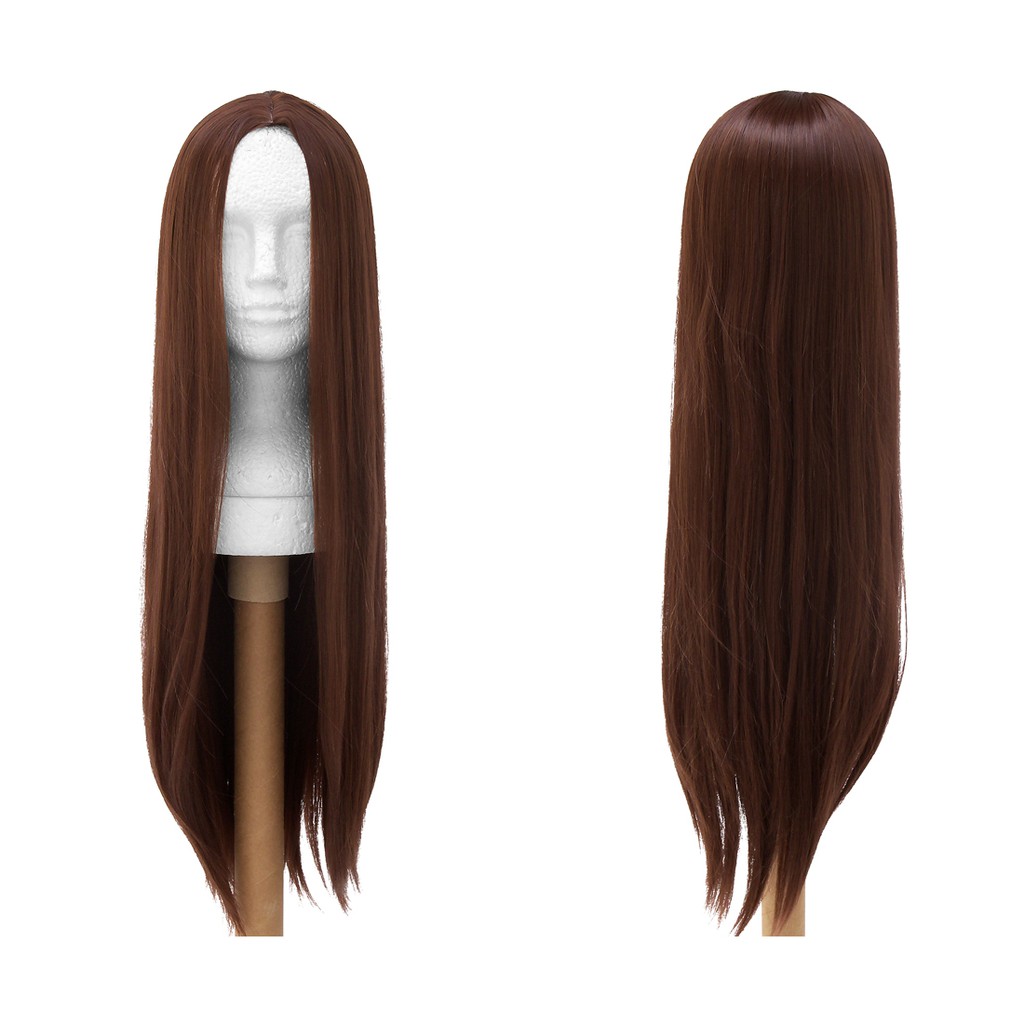 Peruca Sem Franja Castanho Chocolate Lisa Longa 75cm Sem Brilho - Pronta Entrega!!