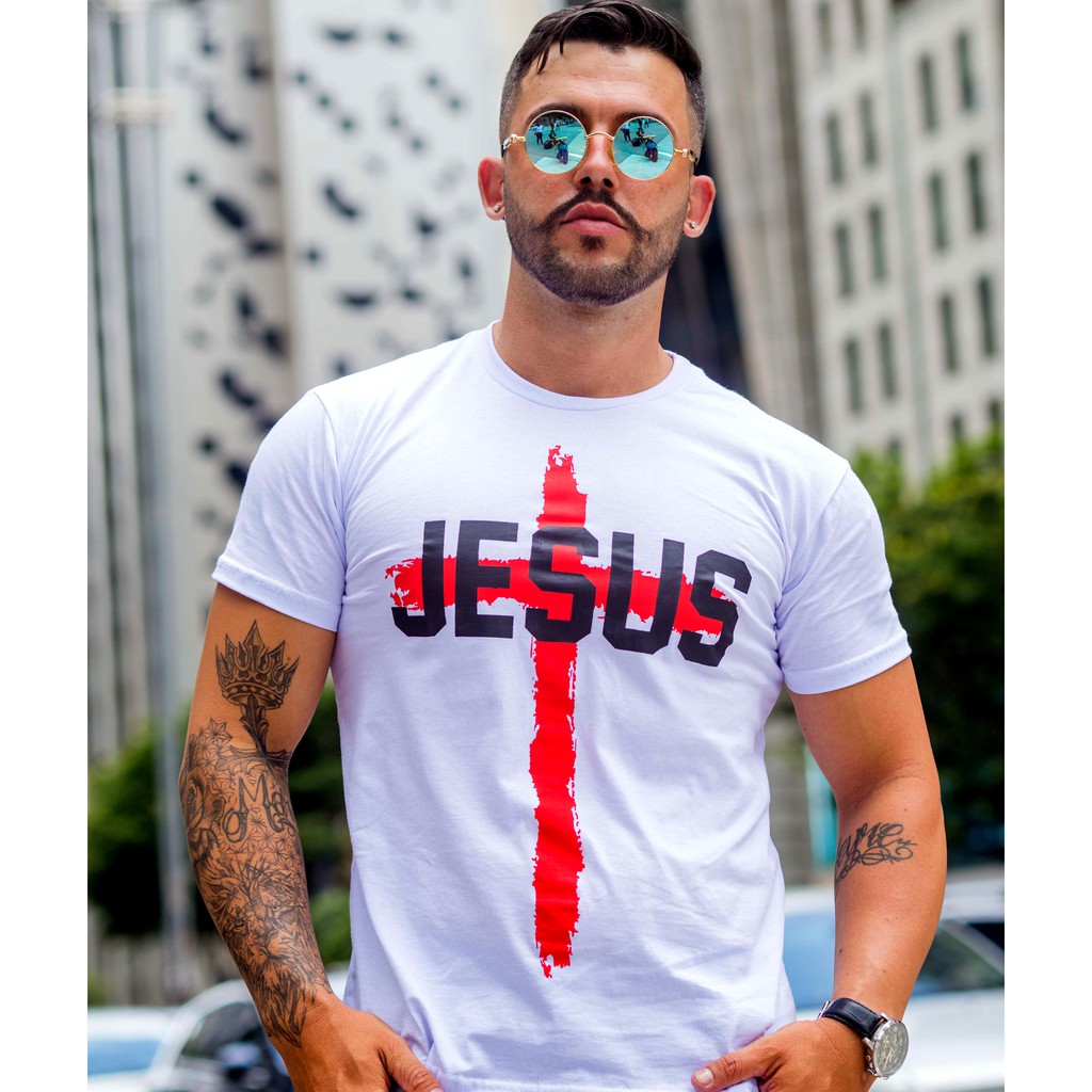 Camiseta Masculina Estampada Algodão Gospel Evangélica Jesus Cristo Cruz Yeshua Igreja