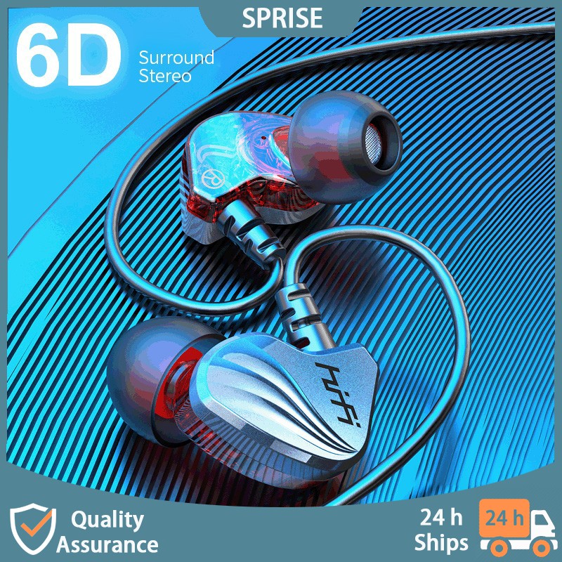 SPRISE HiFi Dual Drive 6D Fones de Ouvido Estéreo com Microfone Fone de Ouvido com Fio Controle Universal com Fio 3,5mm
