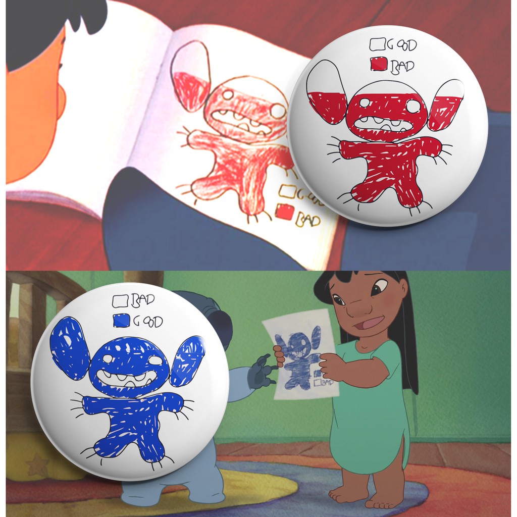 Bottons Lilo e Stitch Nível de Malcriação e Bondade - broche alfinete boton bottom button pin