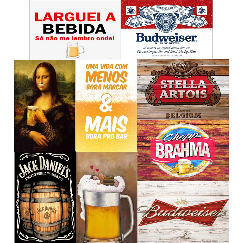 Kit 10 Placas de Bebidas Bar Churrasqueira Boteco Top as mais vendidas 20x30 cm