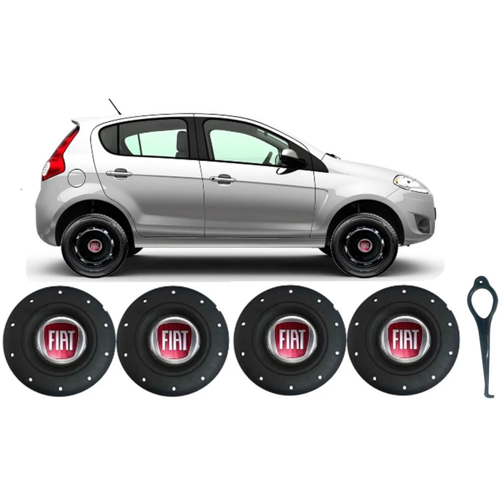 Kit Jogo Calota Centro De Roda Ferro Aro 14 15 Amarok Fiat Novo Uno Vivace Way Fire Mille Argo Mobi Palio Siena Punto