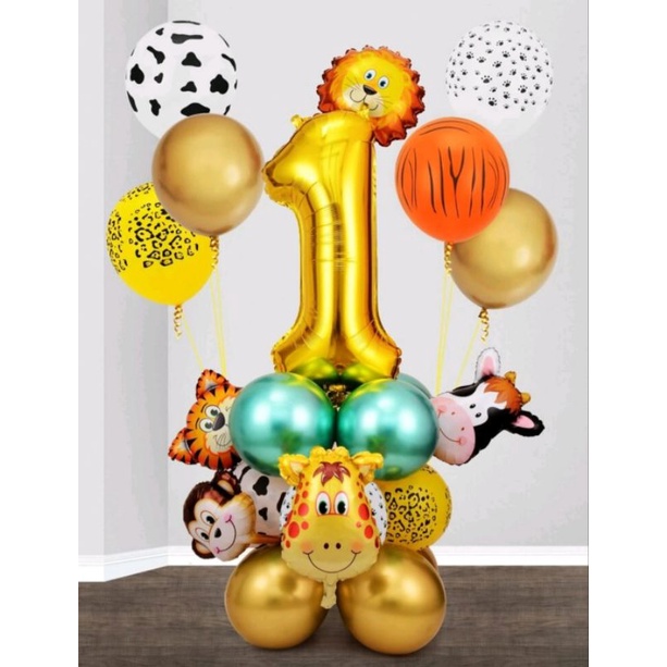 kit balões 26 peças de balões aniversário mesversário safari bichinhos festa infantil ensaio fotográfico arca de Noé balão