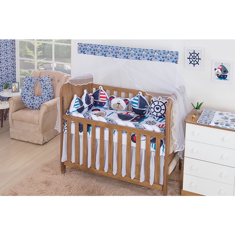 Enxoval para Quarto do Bebê Menino 13 peças Urso Marinheiro