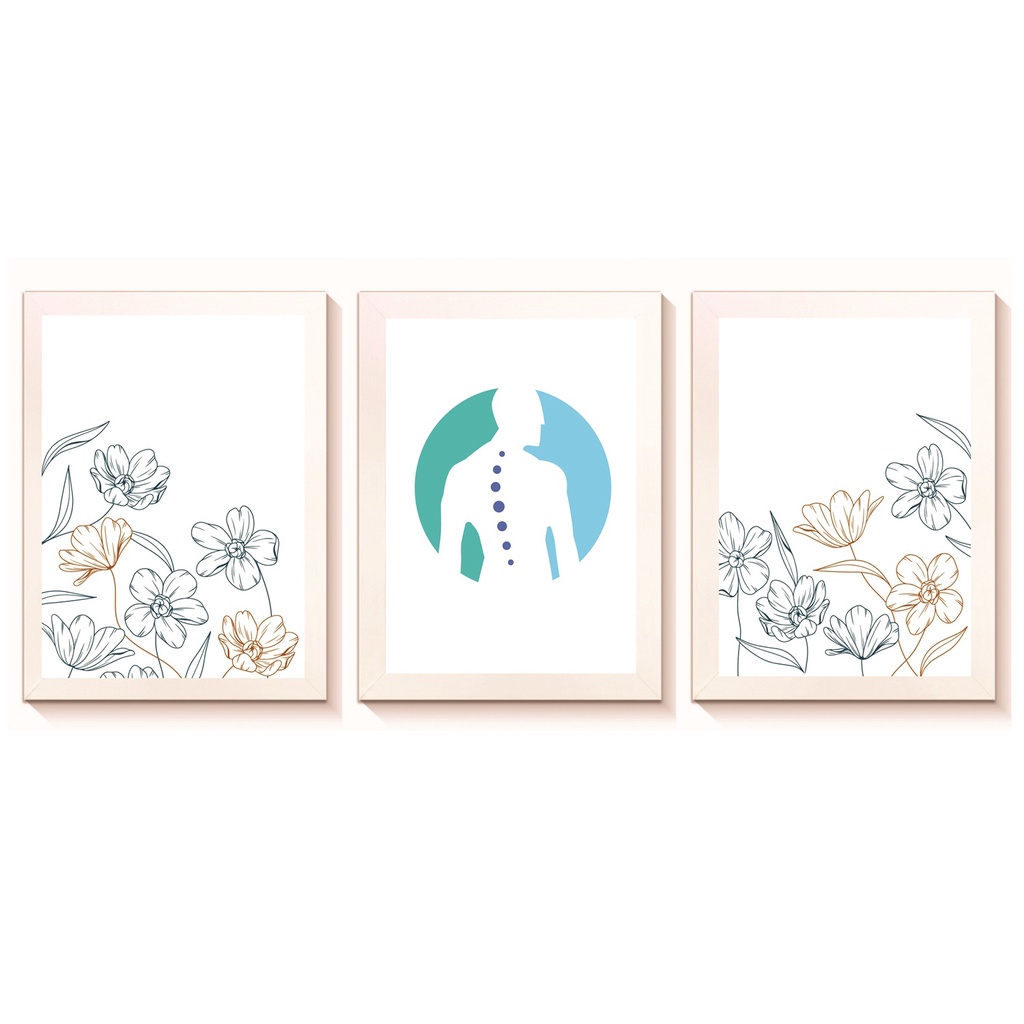 Kit 3 Quadros Decorativos Coluna Vertebral Medicina Ortopedia Quiropraxia Consultório Clínica Molduras 20x30cm