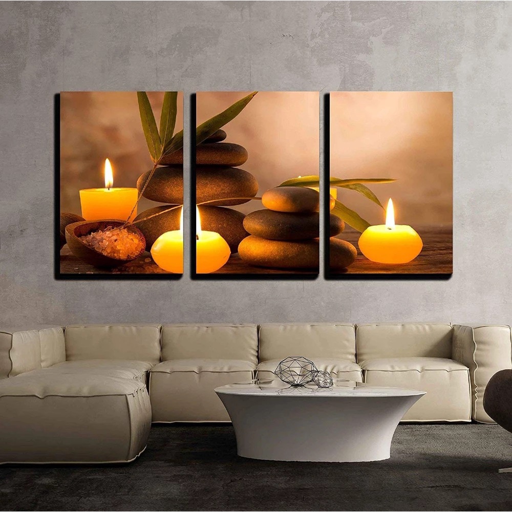 quadro decorativo para spa pedras relaxantes, velas aromáticas beleza