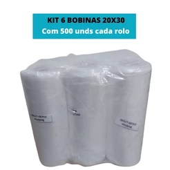Saco Plástico Kit Bobina Plástica Picotada Fundo Reto - 20x30 Rolo Com 500 Sacos - KIT COM 6 BOBINAS