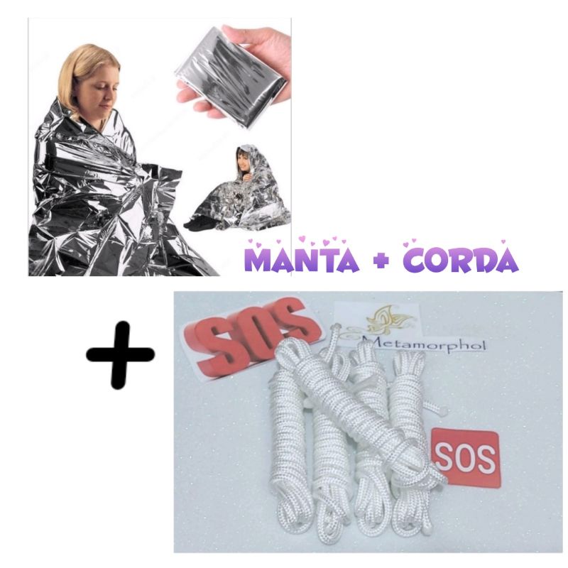ATENÇÃO: 3 tipos - KIT Manta térmica aluminizada + Corda de 6mm  3 metros Ou  Somente Manta Ou somente Capa de Chuva