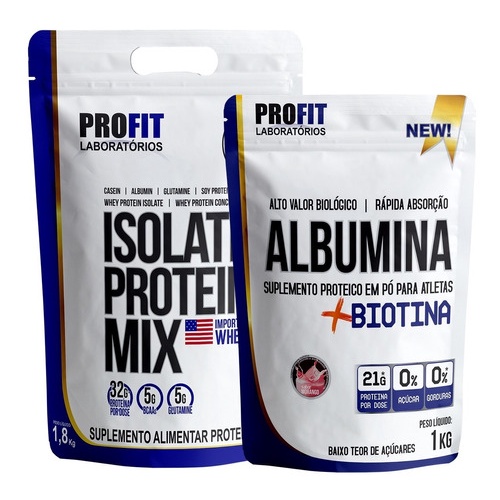 Whey Protein Isolado Mix Refil 900g + Albumina 1 Kg - Profit