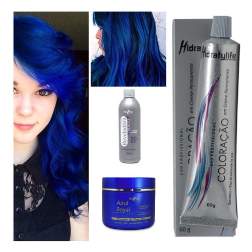 Cabelo Azul Royal 1 Coloração + 1 Ox 20 + 1 Matizador 500g