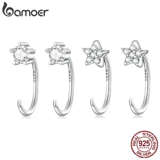 Bamoer 2 Pares Conjunto De Brincos Simples De Prata 925 Platina-plated Star & Sparkling