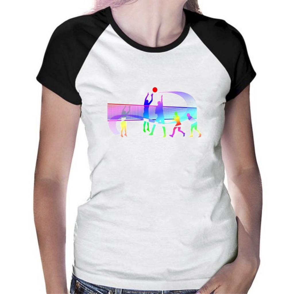 Camiseta Raglan Baby Look Estampa Esporte Vôlei 34