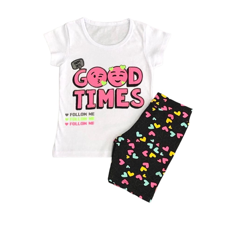 Conjunto Infantil Shorts Legging Estampado e Blusa Manga Curta Branca Tamanho 01 ao 14 Para Meninas em Oferta na Shopee
