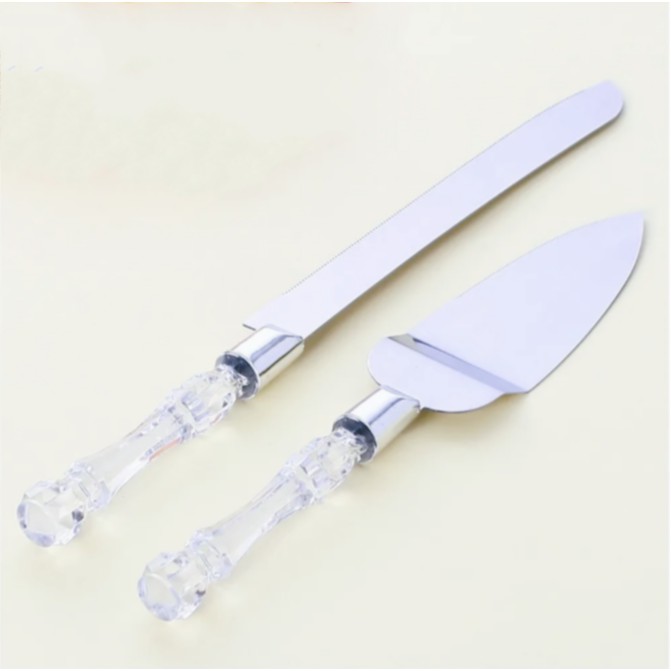 Kit Conjunto Talheres Para Bolo Espátula E Faca Cristal Inox