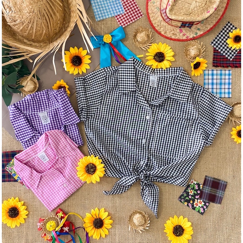 Camisa de Amarrar Xadrez Blusa de Festa Junina Adulta Caipira