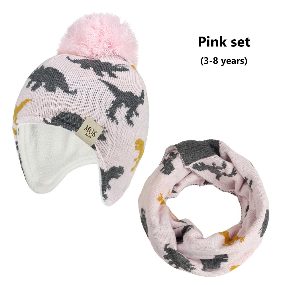 Winter Kids Hat Scarf Glove Set Knit Fleece Lined Beanie Neck Warmer Mittens for Toddler Boys Girls 3-8 Years 