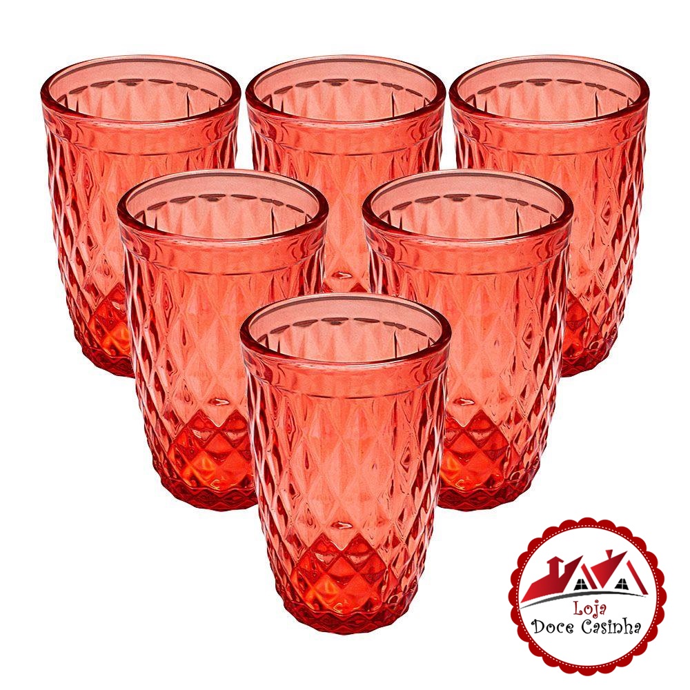 Conjunto de Copos de Vidro com 6 Peças Bico de Abacaxi Vermelho ou Azul 360ml - Casambiente
