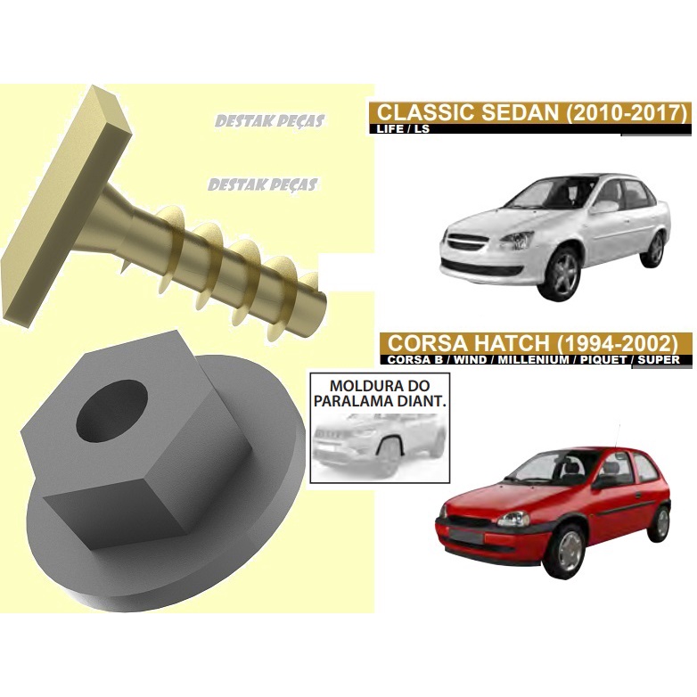 Kit Jogo Completo de fixador parafuso bucha da moldura do paralama Diant. Chevrolet Classic Corsa