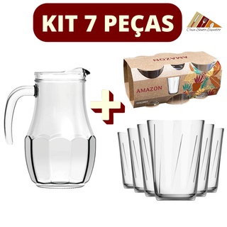 Conjunto 7 Pçs c/ 1 Jarra Bar Vidro Tango 1,5L + Jogo 6 Copos Amazonas 190ML Nadir Figuereido