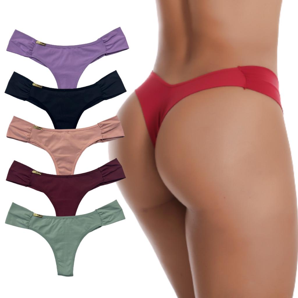 Kit 5 Calcinhas Bombom Fio Duplo com Lateral Dupla e Larga Microfibra Poliamida em Oferta na Shopee