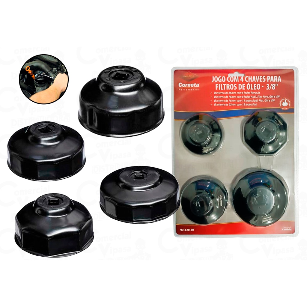 Kit Jogo Com 4 Chaves Para Filtros De Óleo - 3/8" Pol Em Aço Resistente Profissional em Oferta na Shopee