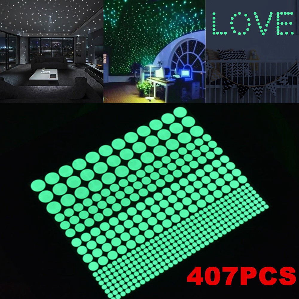 [Recomendar] Autocolantes De PVC Escuro Para Decoração De Salas Decalques De Parede Fluorescentes Pontos De Papel 407Pcs/Sheet Luminosa Com Ponto Fluorescente Durável