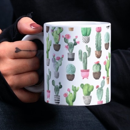 Caneca Porcelana Estampa Cactos Coloridos - Coleção Cactos e Suculentas ZLprint