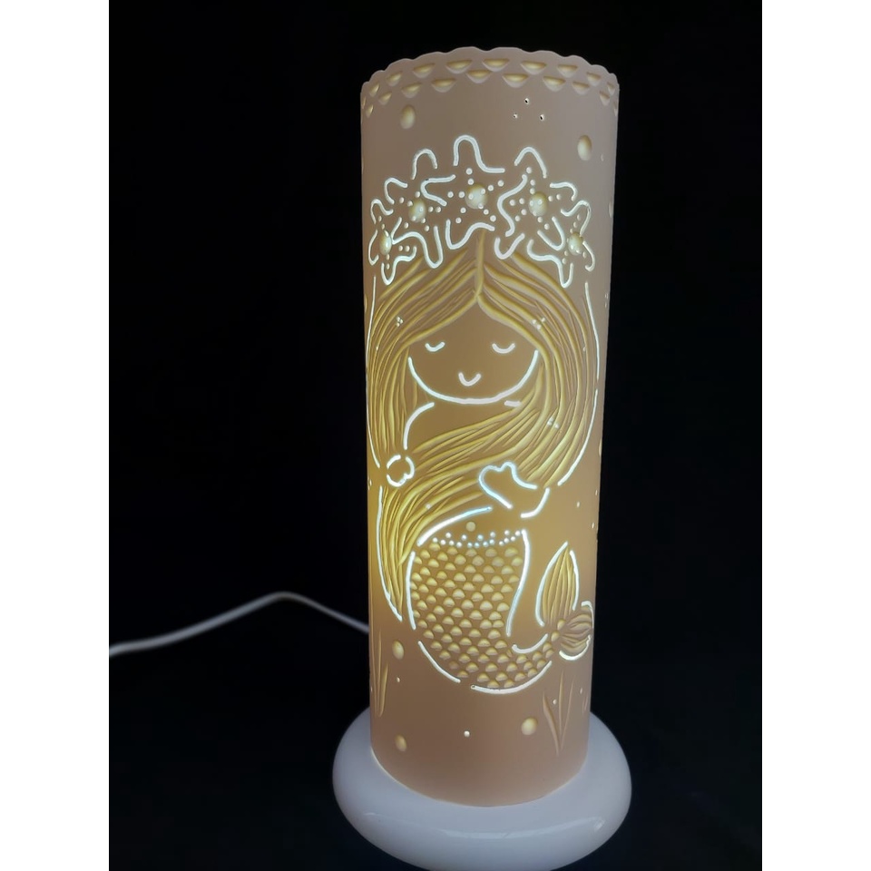 Abajur Infantil Menina Bebê Sereia em pvc Artesanal  Luminária De Mesa Bivolt