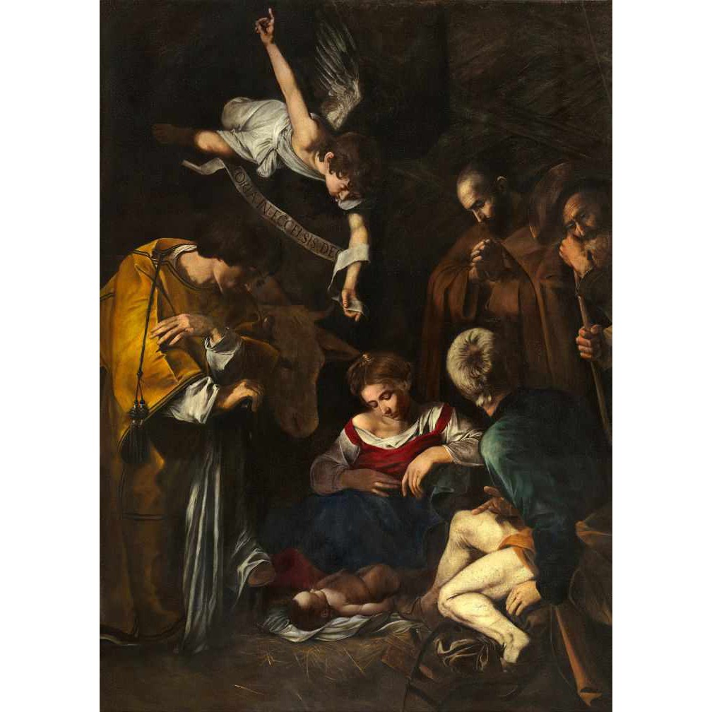 Natividade com São Francisco e São Lourenço (1600) - Caravaggio - Tela Canvas Para Quadro