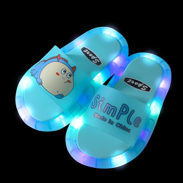 Chinelo Infantil Com LED Antiderrapante De PVC Azul Para Crianças / Meninas / Praia / Banheiro / Casa