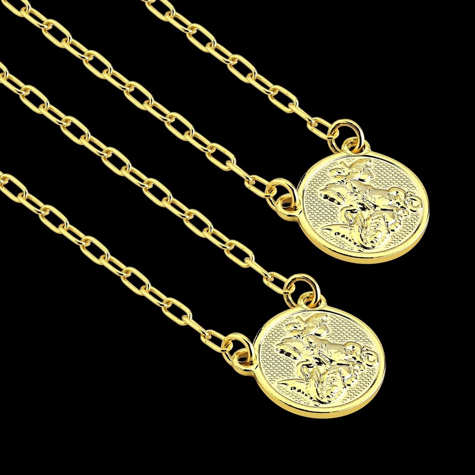 Escapulário São Jorge Redondo Corrente Elos Cartier Masculino Banhado a Ouro 18k