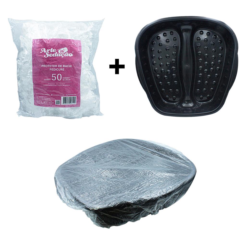 Kit 50 Protetores Descartáveis + Bacia para Pés Pedicure, Arte Sedução Podologia Spa Salão de Beleza