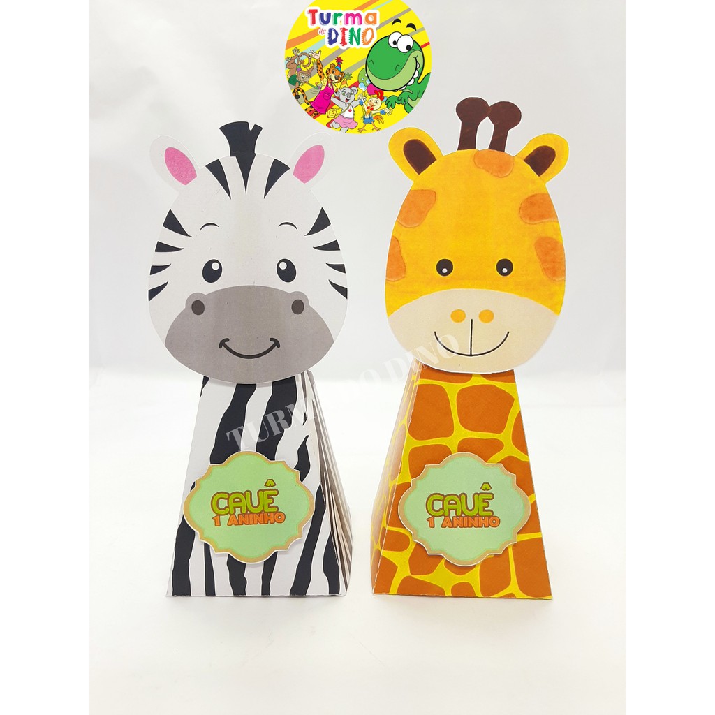 Kit 10 Caixas Cone Triângulo Personalizadas Safari Animais