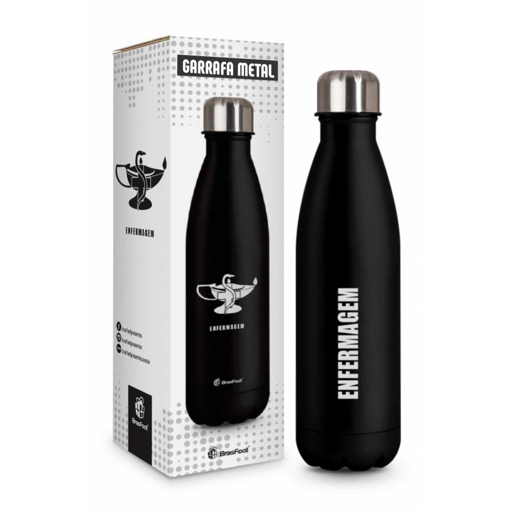 Garrafa Térmica 500 ml Emborrachada Cantil Curso Enfermagem Presente Criativo Técnico Enfermeiro Saúde - BrasFoot
