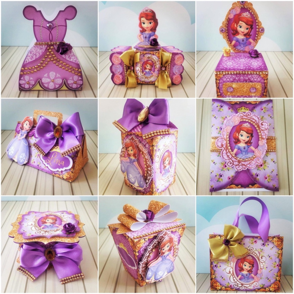 Kit Caixinhas Lembrancinha 3D Personalizada Princesa Sofia Aniversario Festa Infantil