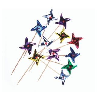 Palitos Bambu Decorados Catavento Metalizado Petisco - 12unid em Oferta na Shopee