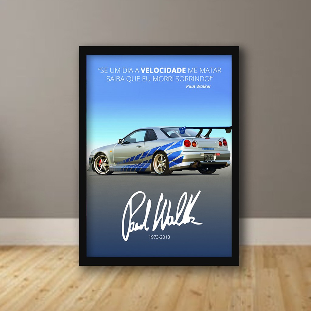 Quadro Paul Walker Velozes e Furiosos brian o conner Nissan Skyline R3 C/ Moldura E Vidro