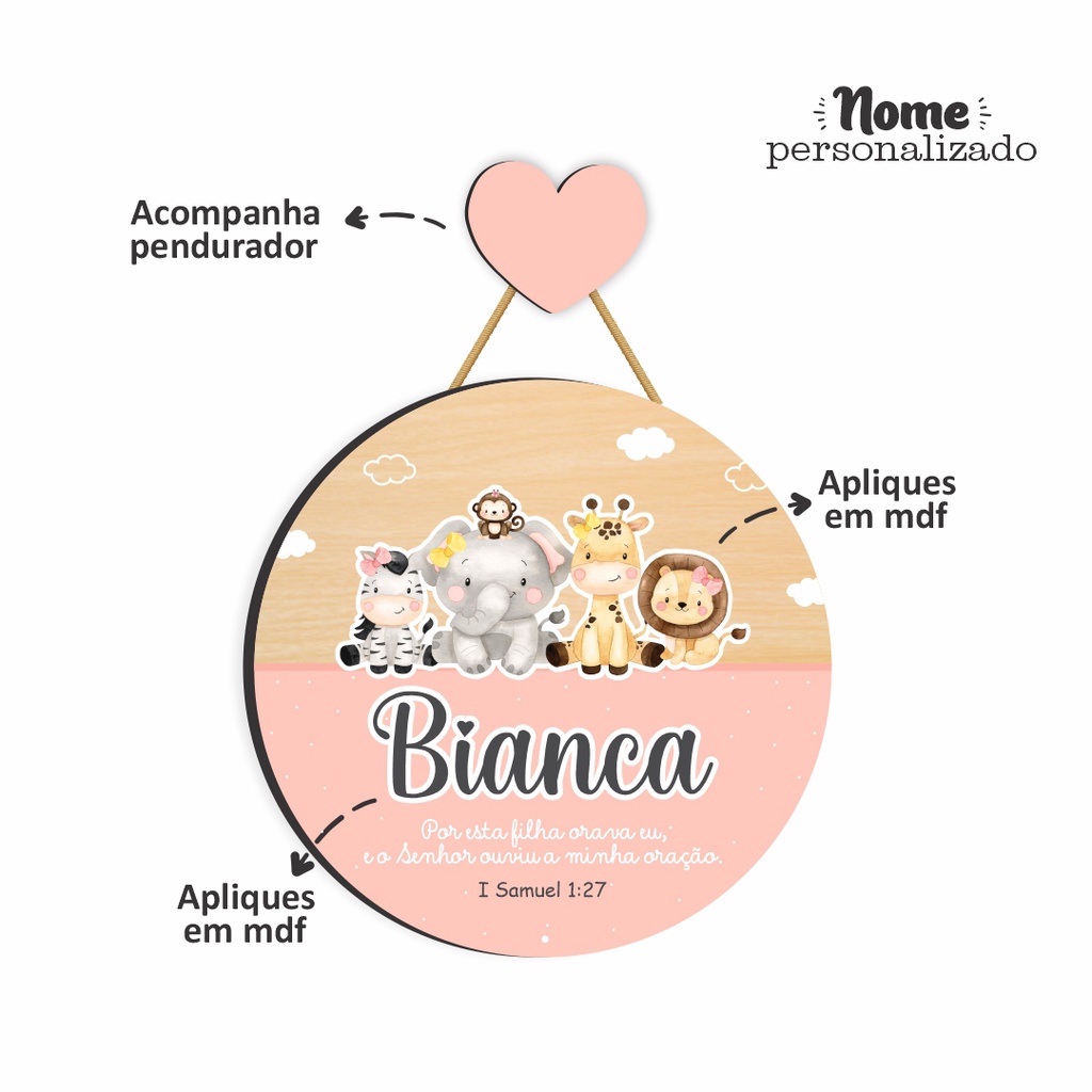 Porta Maternidade Flâmula Safari Rosinha Bichinhos 02 3D 6mm