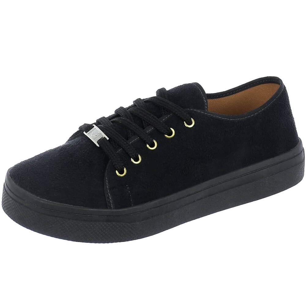 Tenis Feminino Casual Todo Preto Flat Form Sapatenis Via Angel 25.01
