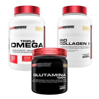 Kit Triple Ômega 120 Cáps + Bio Collagen 200g + Glutamina 100% 300g - Suplementos Essenciais para Cuidar da Estética - BodyBuilders